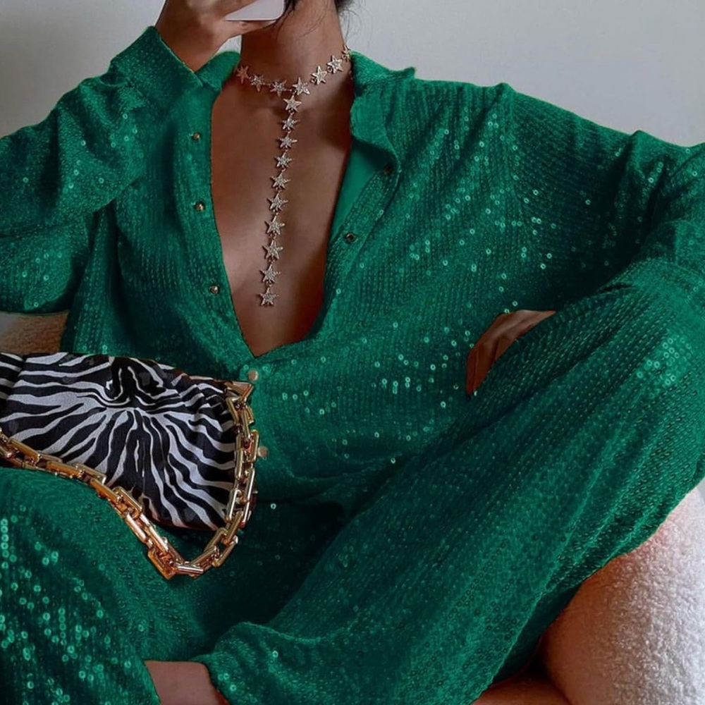 Sequin Green Pantsuit - image 2